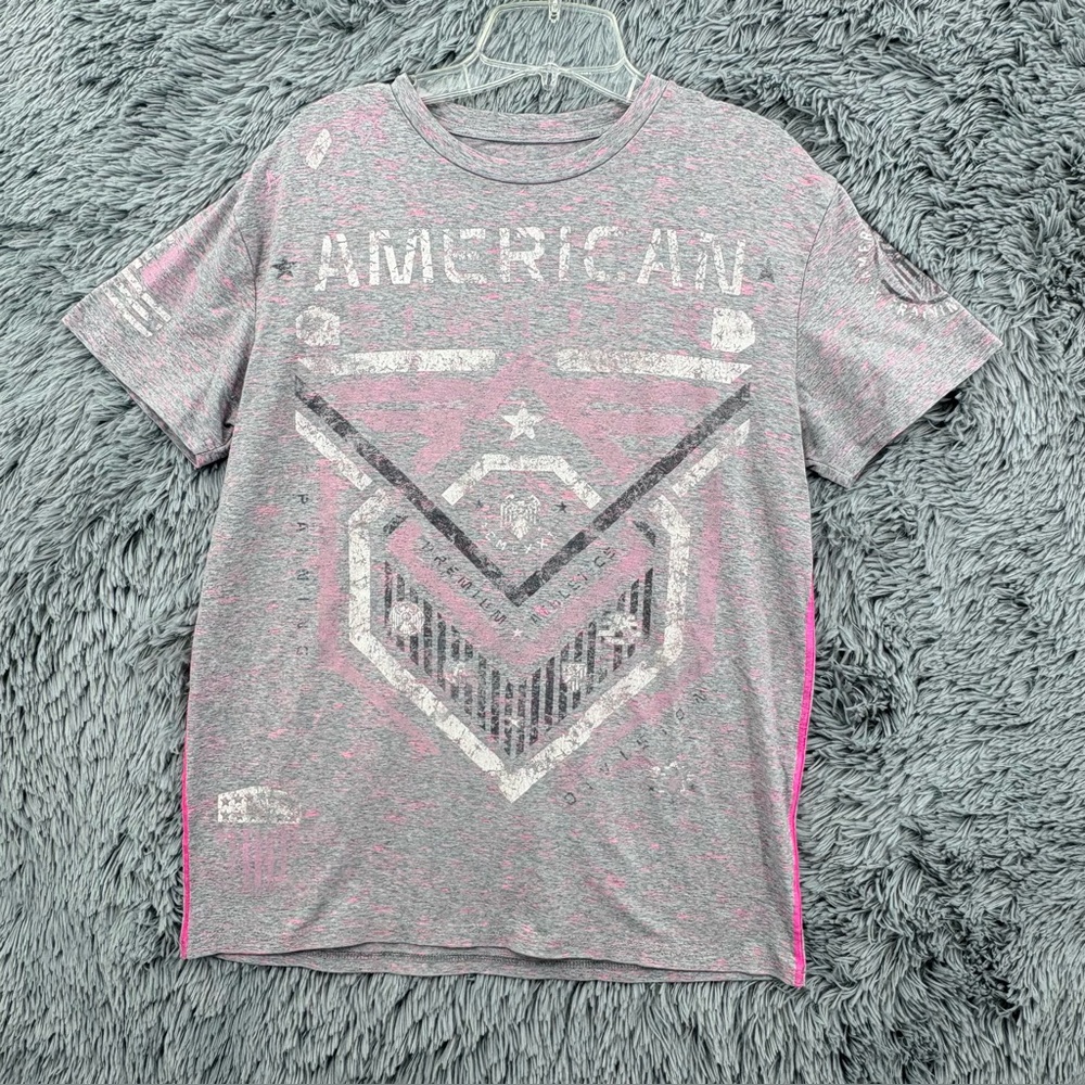 American Fighter Tshirt Mens Medium Crew Neck Graphic Heather Gray Short Sleeve